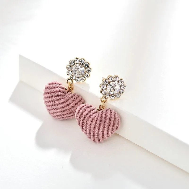 

Fashion Earing jewelry Crystal cute pink love heart earrings For female