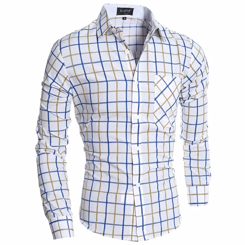 F-SFRWA Рубашки в клетку 2019 Для мужчин; модная мужская рубашка хит Цвет Рубашки в клетку Досуг тонкий квадратный воротник с длинными рукавами