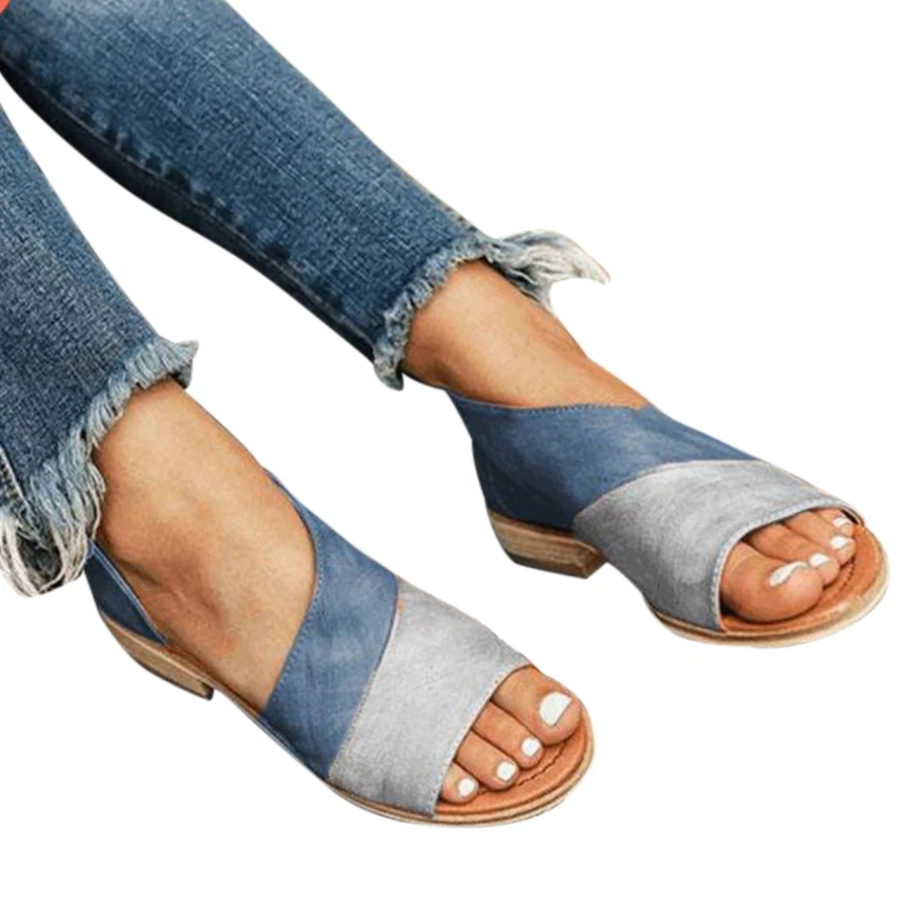 

Daily Summer Walking Low Heel Open Toe Flat Sandals Breathable Beach Women Slipper Assorted Color Shoes Casual PU Leather