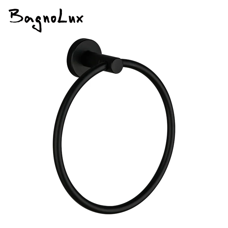 Kaufen Neue Rost Beweis Edelstahl Bad Zubehör Wand Montieren Einzigen Handtuch Bar Handtuch Ring Handtuch Halter in Matt Schwarz Finish