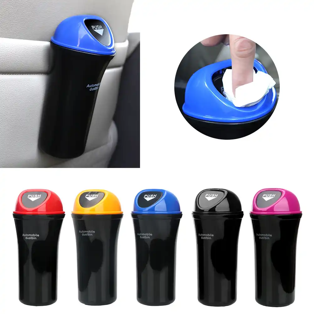 HITECHLIFE HETICHLIFE Car Mini Dustbin Car Storage Box Trash Can Interior Accessories Black//Blue