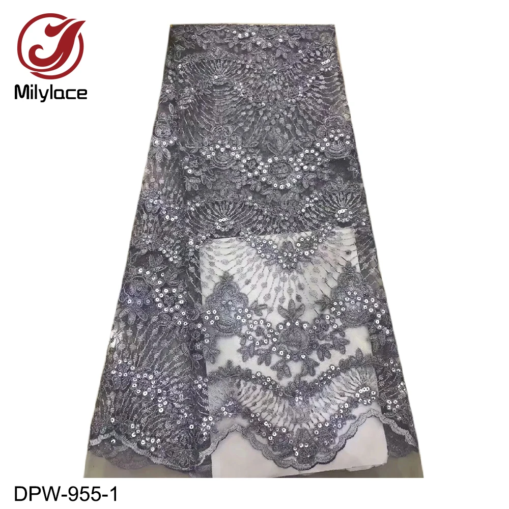 

2019 African Sequin Lace Fabric Pure Color French Net Embroidery Tulle Lace Fabric for Nigerian Wedding Party Dress DPW-955