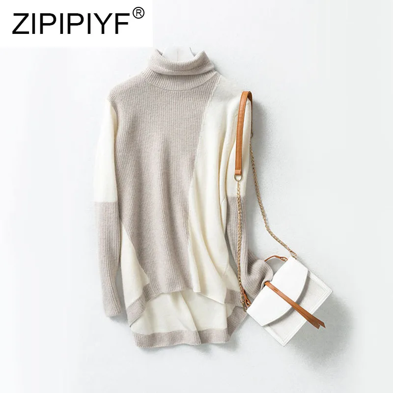 Simenual Patchwork women's turtleneck sweaters and pullovers autumn knitting clothes sexy cropped lady's sweater hot sale | Женская