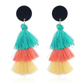 

3 Layered Bohemian Tassel Earrings Pendientes Handmade Ethnic Fringed Long Dangle Earrings For Women Jewelry Party Gift