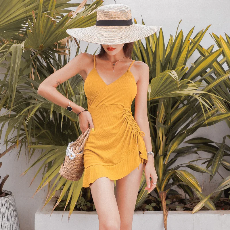 

One-Piece Swimsuits Bikinis Female 2019 Swimsuit Fused Swimwear For Women One Piece New Pictures Skirt White String Solid