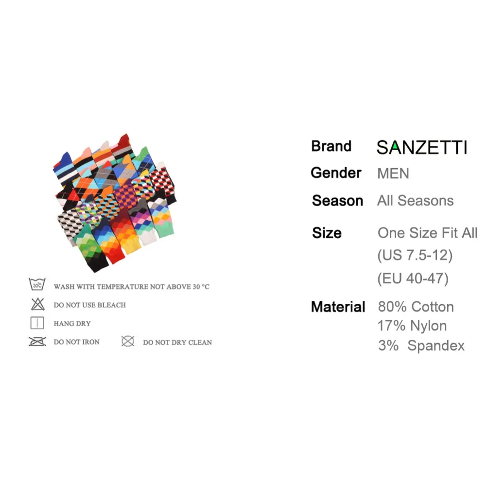 SANZETTI 5 пара/лот роскошные мужские носки яркие красочные из чесаного хлопка с