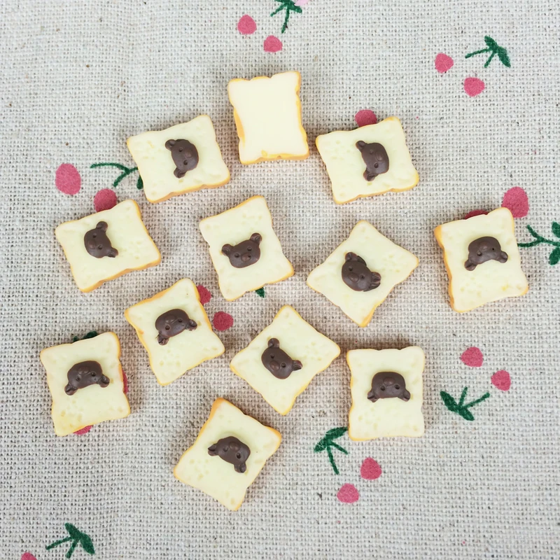 

10Pieces Kawaii Flat Back Flatback Resin Cabochons Miniature Artificial Bear Bread Food DIY Decorative Craft:13*16mm