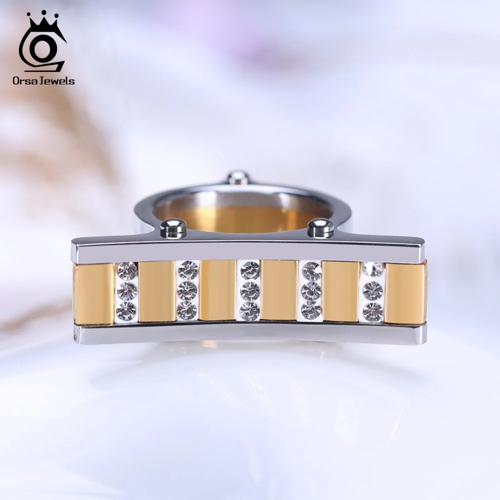 ORSA JEWELS Women 316 Stainless Steel Rings Personalized Design Punk Style Silver Color With AAA CZ Invisible Setting Ring GTR39
