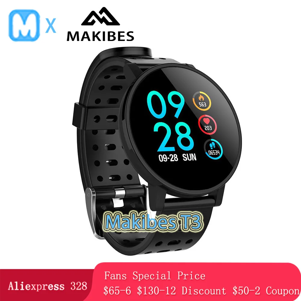 

Makibes T3 Smart Bracelet Blood oxygen Blood pressure Colorful Screen heart rate monitor waterproof Wristband for Android iOS
