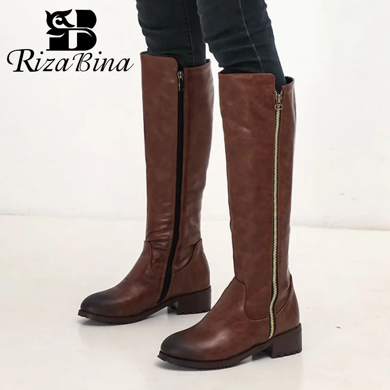 

RIZABINA Plus Size 34-48 Women High Quality Brand Over The Knee Boots Sexy Fashion Simple Motorcycle Boots Mujuer Botas Footwear