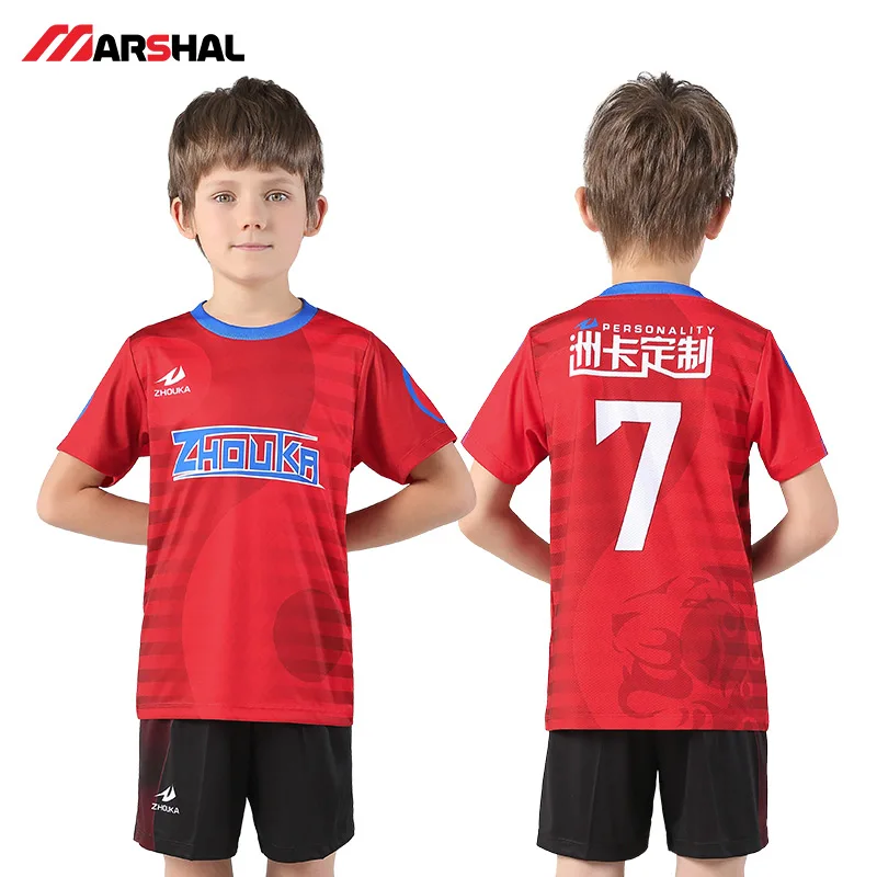 New Free Custom Boys Soccer Tracksuit Set Red Green Jersey Soccer Football Uniforms Polyester Football Suits For Children
