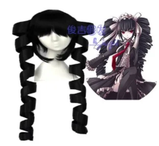 Парик для косплея Danganronpa Celestia ludenберга черные спиральные кудрявые Длинные