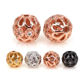 

Round Ball CZ Beads 8mm 10mm DIY Metal Bead Brass Micro Pave Cubic Zirconia Hollow Spacer Beads Charms Wholesale 10Pcs
