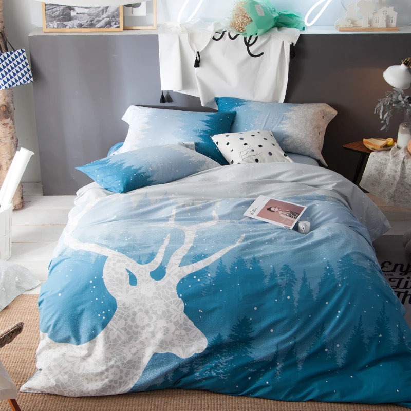deer print light blue bedding sets queen size 100 cotton print flat deer print sheets