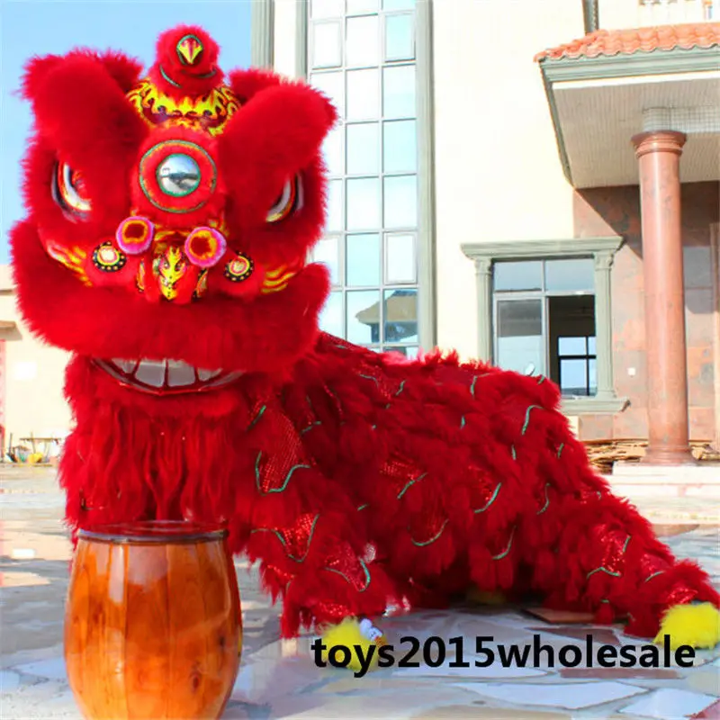 

Lion Dance Mascot Costumes Chinese Folk Parade Red Wool Southern Lion Two Adults Cosplay Party Game Dress Advertising