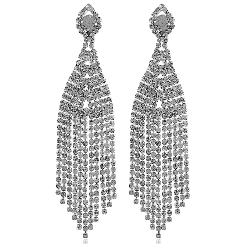 1 pairs Luxury Shining Crystal Diamante Long Tassel Earrings Drop Dangle Big Earrings