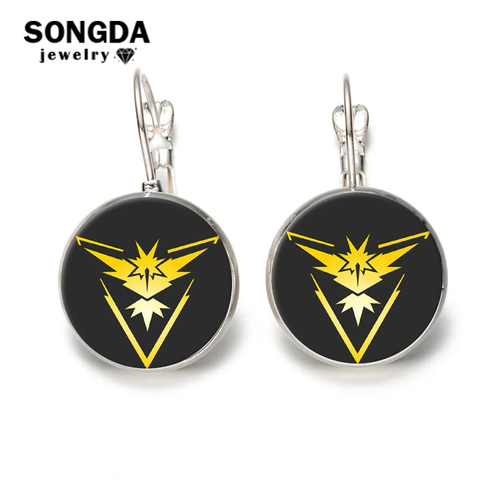 

SONGDA New Arrival Pokemon Go Anime Earrings Mystic Team Valor Team Instinct Badge Glass Cabochon Gem Classic Earrings for Fans