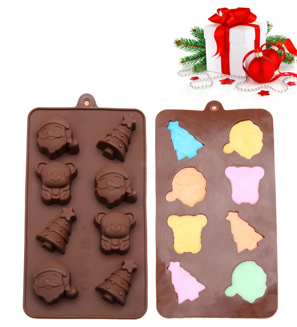 Печенье Шоколад Мыло печенье плесень вкладыш форма «сделай сам»-й силикон для пищевых продуктов FDA LFGB Санта Клаус рождественские колокольчики с медведями