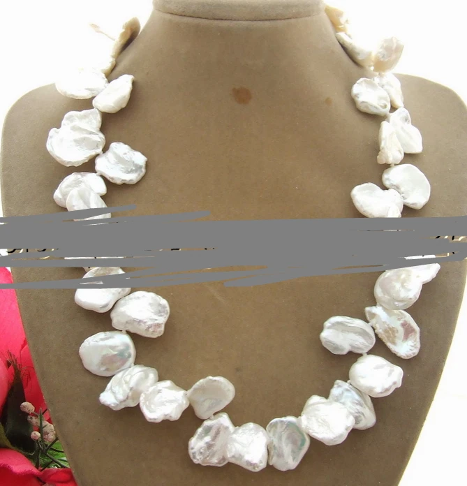 

huij 001118 Natural 20mm AAA White keshi Pearl Necklace