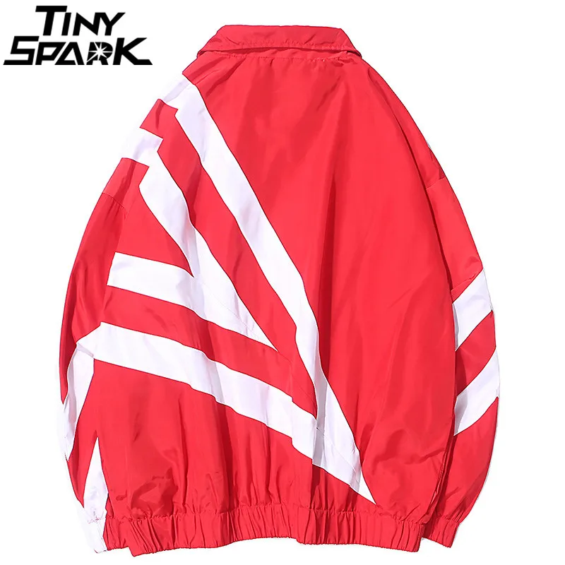 Men Hip Hop Streetwear Geometric Jacket Color Block Harajuku Track Jacket Windbreaker Autumn 2018 Black Zip-Up Jacket Coat Retro
