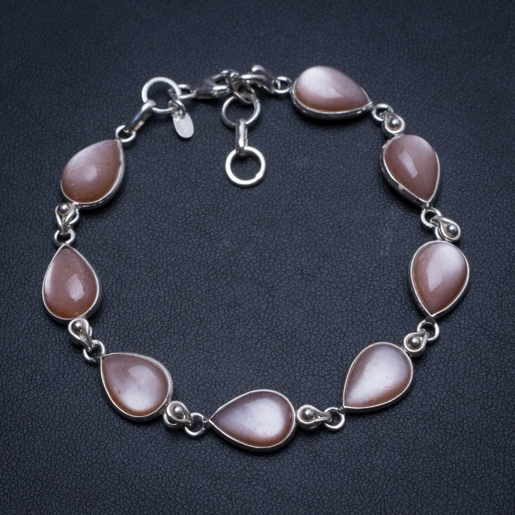 

Natural Cat Eye Handmade Vintage 925 Sterling Silver Tennis Bracelet 7 1/2-8 1/4" T8380