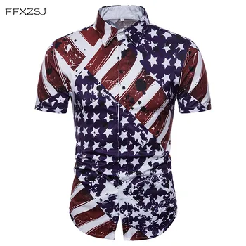 

3D US Flag Print Shirt Men Casual Camisa Social Masculina 2018 Brand New Summer Slim Fit Short Sleeve Dress Shirt Chemise Homme