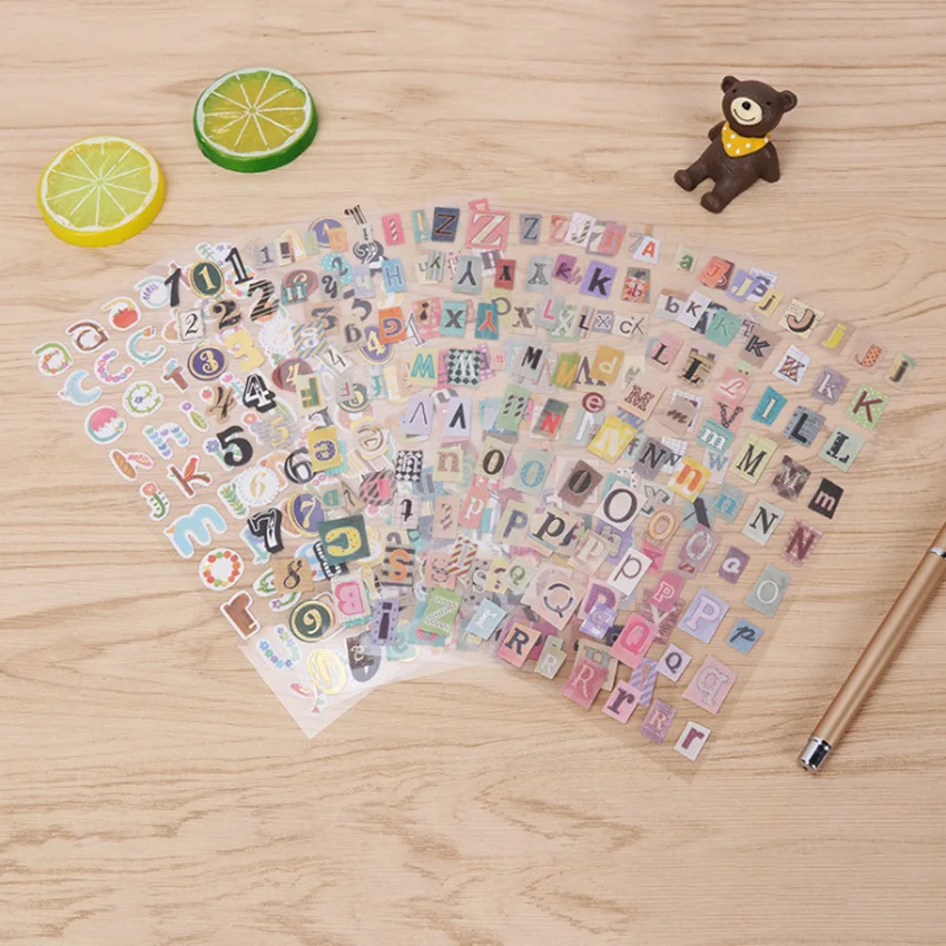 

6pcs/pack Gift for Kids English Alphanumeric Retro Diary Gilding Sticker DIY Diary Deco Scrapbooking Stickers School Supply