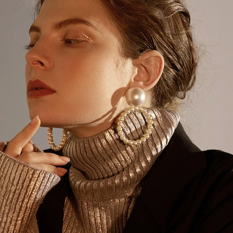 

Korea high-end fashion charm geometric round imitation pearl earrings female jewelry wholesale vintage earrings for women 2019