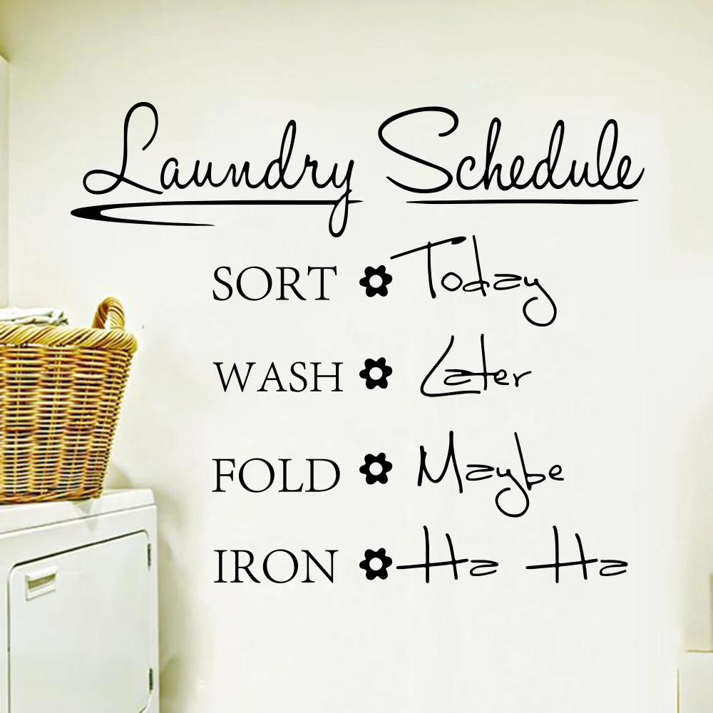 Laundry Schedule Wash Sort Fold Iron Quote Wall Sticker Washing Room Bathroom Laundry Room Lettering Wall Decal Vinyl Decor  (5)