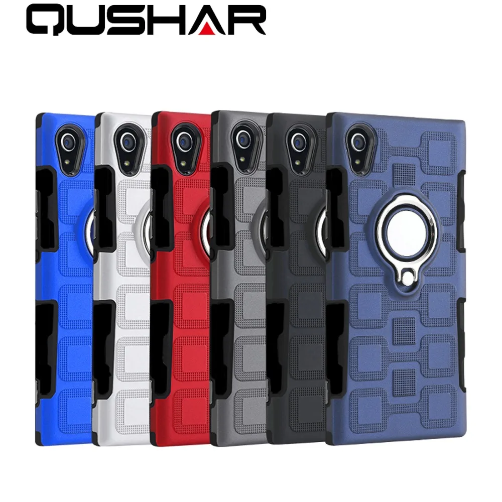 Adsorption Bracket Finger Ring Cover Case For Sony Xperia L1 XA1 Uitra XZ1 Car Armor Hard Silicone PC Stand Shells Blue |