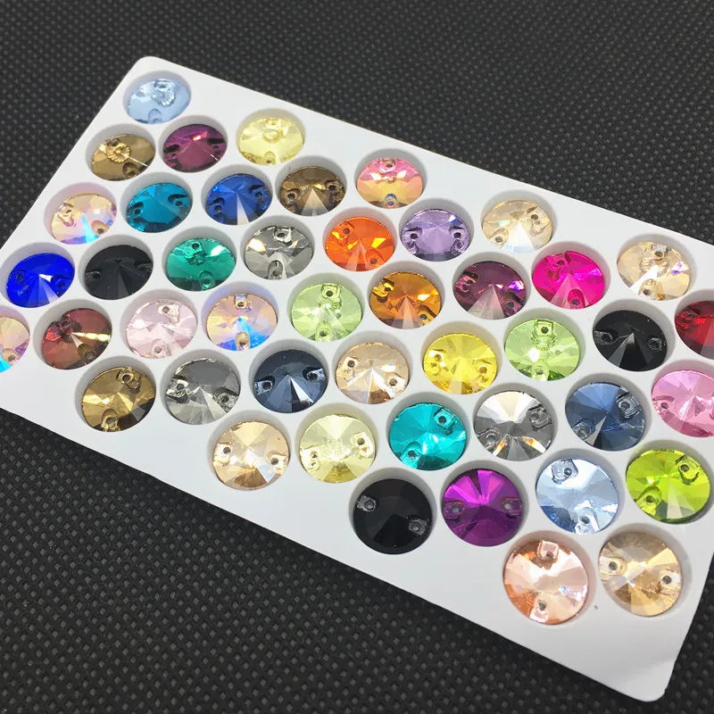 

Mix Colors Rivoli Round Sew On Stones 8,10,12,14,16,18mm Flat Back Glass Crystal Sew-on Rhinestone Dress Garment Making