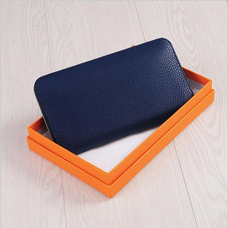 Navy Blue Дизайнерский женский кошелек из натуральной кожи высокого качества фирменный дизайн женские стандартные кошельки легко застёгивающийся клатч сумочка dd089 - Цвет: Navy Blue
