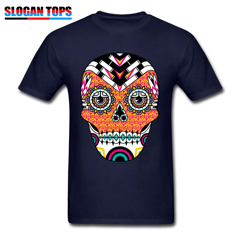 Comics Deco Skull Cool Short Sleeve Labor Day Tops Shirts Slim Fit Crewneck All Cotton Clothing Shirt Men Tshirts Deco Skull navy