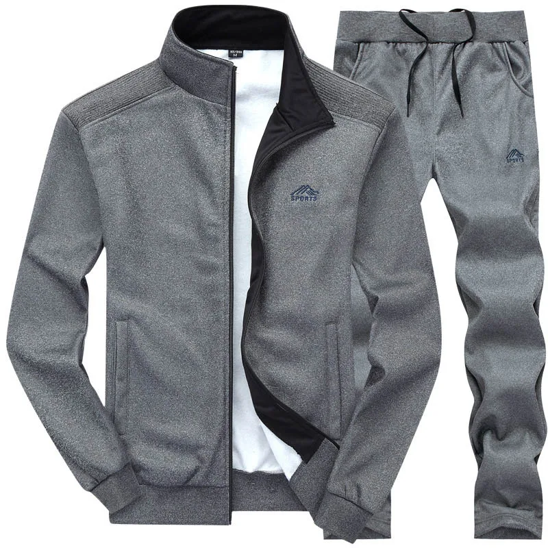 Мужская спортивная одежда, комплект из 2 предметов, новинка, модный осенний спортивный костюм, толстовка+ спортивные штаны, спортивный костюм на молнии, Мужская одежда, облегающие комплекты - Цвет: Dark Grey LY003