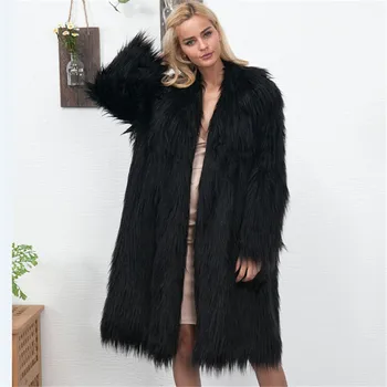 

2019 Winter New Hairy Long Chic Outerwear Faux Fur Coat Fluffy Thicken Warmer Coat Chic Outerwear Overcoat Trenchcoat Wholesale