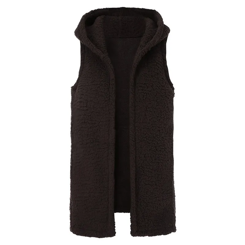 Женский флисовый кардиган свитер пушистый с капюшоном плюс размер 3XL шерпа жилет женский осень зима с капюшоном уличная - Цвет: brown