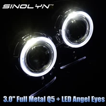 Стайлинга автомобилей Автомобилей Full Metal 3.0 дюймов Q5 HID Биксенон Объектив Проектора Фар D2S D2H LED Angel Eyes Halo Дооснащения