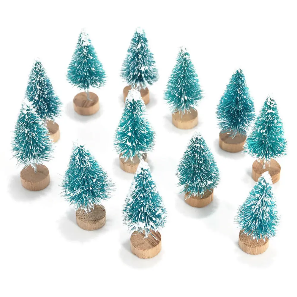 12x Mini Sisal Bottle Brush CHRISTMAS TREES Santa Snow Frost Village