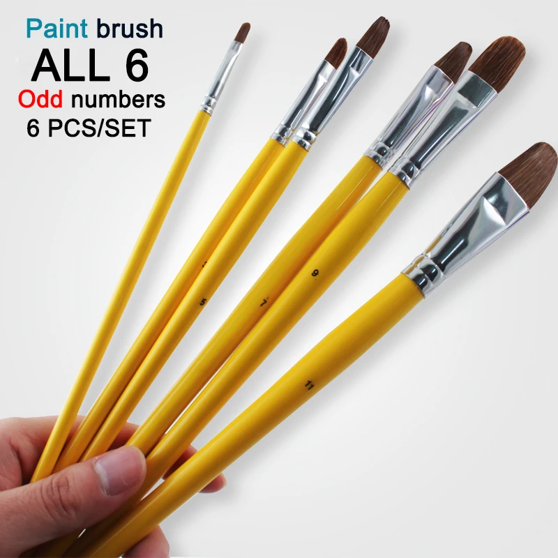 Free Shipping 6Pcs odd numbers Artist wolf horse Hair Paint Brush Set