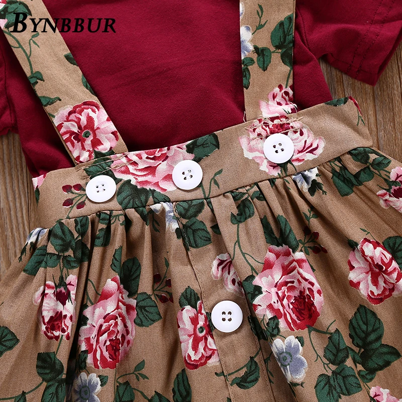 Bynbbur Solid Top And Floral Print Dress Sets 2 Pieces Suits Girl Kids Elastic Waist Cute Sets Cute Baby Girls 2019 Summer New