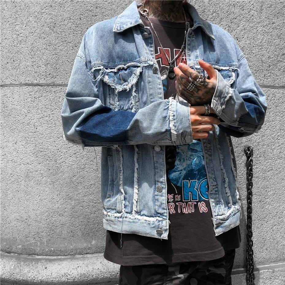 С принтом букв проблемных джинсовые куртки для мужчин s High Street джинсы для женщин куртка пальто 2019 хип хоп бренд дизайн уличная WG269