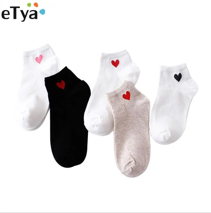 

eTya 1Pair Spring Summer Female Ankle Socks Cotton Casual Heart Thin Solid Sock Slippers Invisible Girl Cute Socks