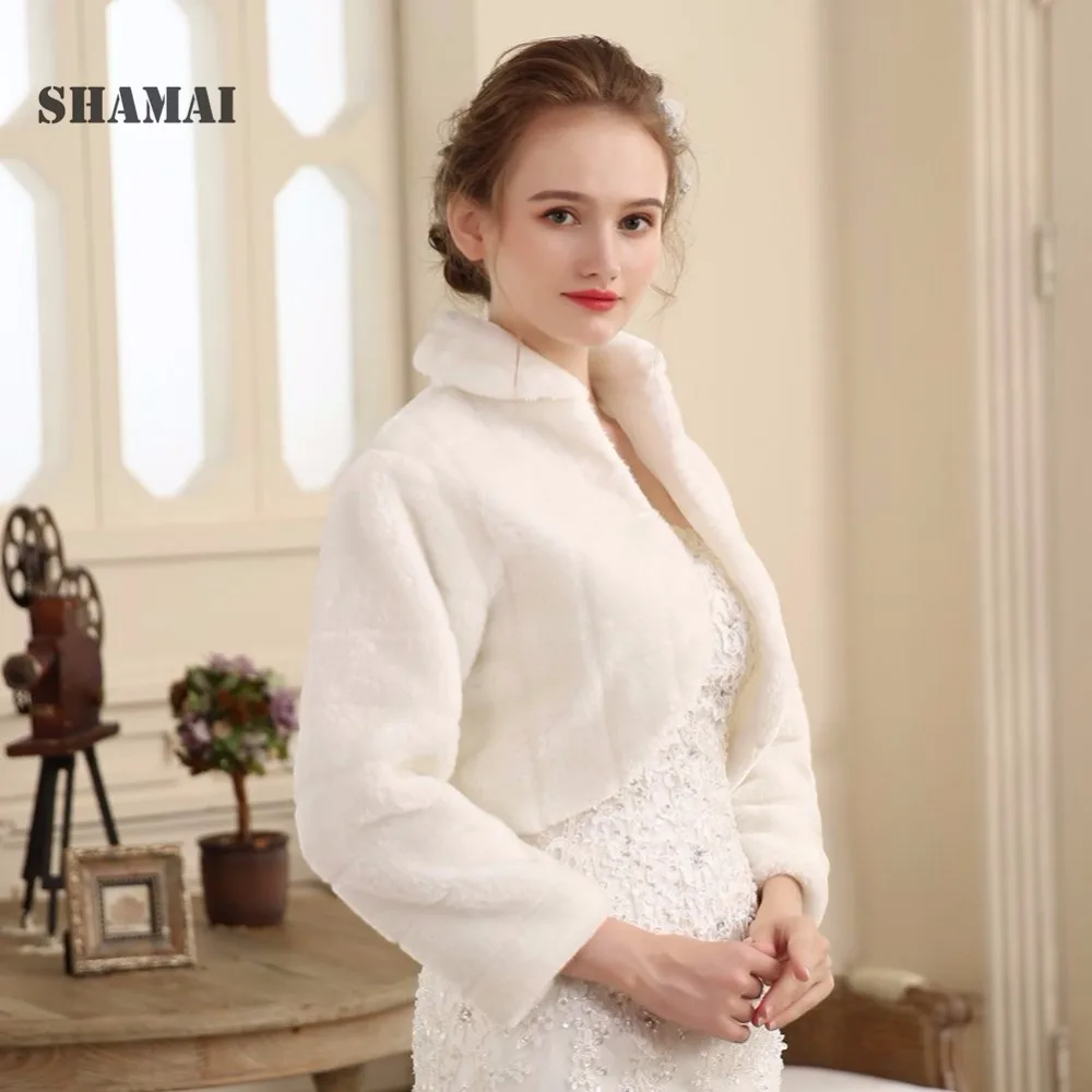 SHAMAI меховая шаль для свадьбы женская зимняя накидка с длинным рукавом Lvory