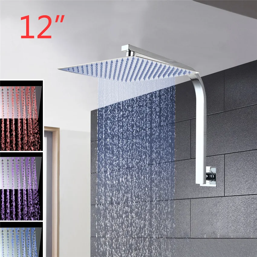 Torayvino Shower Set 3 Colors LED Luxury Square Rain 12" Shower Head