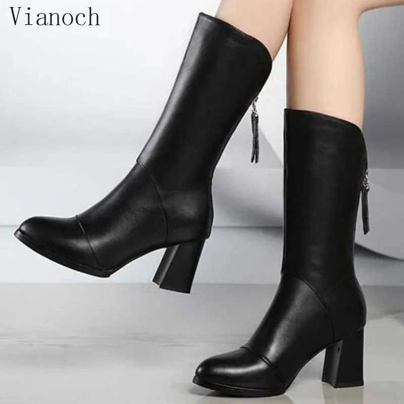 

New Fashion Mid Calf Boots Women Black High Heels Winter Keep Warm Platform Pumps Shoes Woman wo1808181