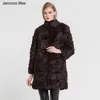 Jancoco Max 2022 New Winter Real Rabbit Fur Jacket Warm Soft Long Fur Coat Women Christmas Dress S1675 ► Photo 3/6