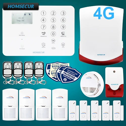

HOMSECUR Wireless&wired 4G/GSM Home Security Alarm System+Wireless Flash Siren GA01-4G-W