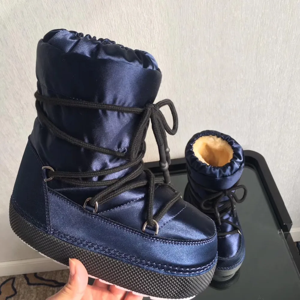

Brand Star Runway Women Shoes Mid-calf Boots Winter Short Booties Warm Snow Boots Lace Up Women Flats Platform Chaussures Femmes