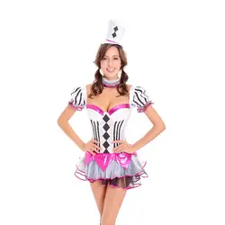 M, XL Хэллоуин Косплэй забавные цирковой клоун наряды комплект из 3 предметов для взрослых Для женщин короткий рукав Туту Необычные платья