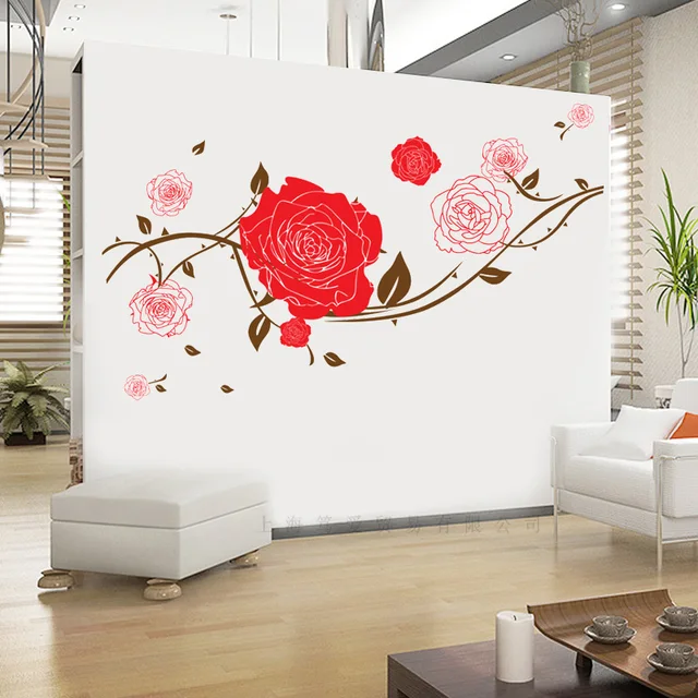 Red Rose flower wall stickers PVC Material DIY Rose Wall Decals For
